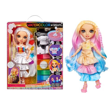 Rainbow High Watercolour & Create DIY Modepuppe mit Auswaschbaren Wasserfarben & Batikset - Lila Augen, Lockenhaar, Extra Top & Schuhe - Malen, Gestalten, Spielen, Abspülen, Wiederholen - 4-12+ Jahre im Sale